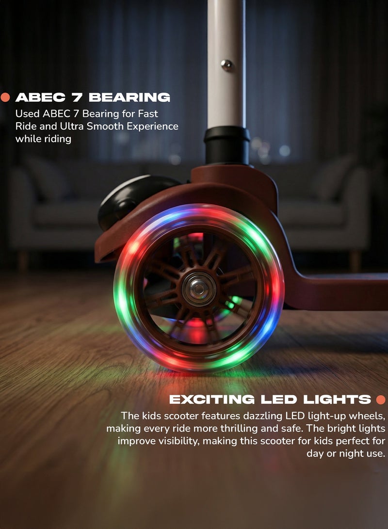 بيبي سكوتر مونكي للأطفال | سكوتر بثلاث عجلات للأطفال بثلاثة ارتفاعات قابلة للتعديل، مزود بإضاءة LED وموسيقى | سكوترات تزلج تتحمل وزنًا يصل إلى 50 كجم | سكوترات جري للأطفال من عمر سنتين إلى 10 سنوات، لون أحمر - Image 4